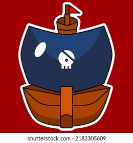 cute pirate ship illustration. pirate ship icon front view.
