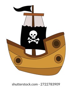 Barco pirata lindo aislado en un fondo blanco