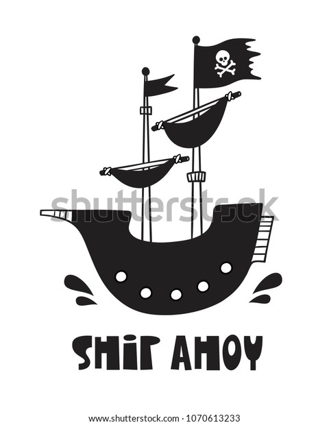 Cute Pirate Ship Poster Baby Room The Arts Stock Image