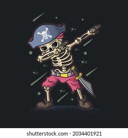 cute pirate skeleton dabbing illustration vector