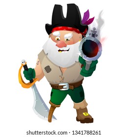 Cute pirate with sword and pistol. Vector illustration. Eps 10