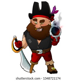 Cute pirate with sword and pistol. Vector illustration. Eps 10