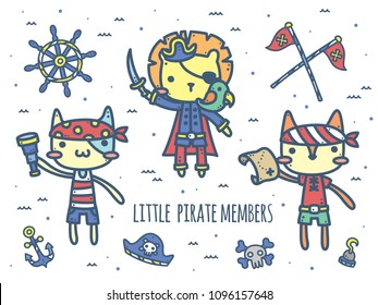 Cute Pirate Theme Graphics. Pirate captain and members. Perfect for summer party, kids birthday party / nursery room decor, baby shower, invitation, branding, logo, wall art etc.