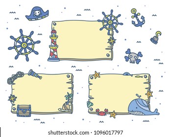 Cute Pirate Theme Graphics. Frame and background. Perfect for summer party, kids birthday party / nursery room decor, baby shower, invitation, branding, logo, wall art etc.