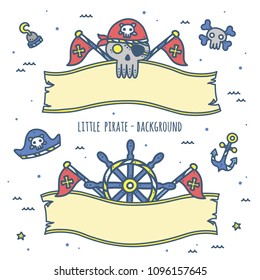 Cute Pirate Theme Graphics. Ribbon / background design.  Perfect for summer party, kids birthday party / nursery room decor, baby shower, invitation, branding, logo, wall art etc.