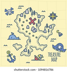 Cute Pirate Theme Graphics. Treasure and adventure map. Perfect for summer party, kids birthday party / nursery room decor, baby shower, invitation, branding, logo, wall art etc.