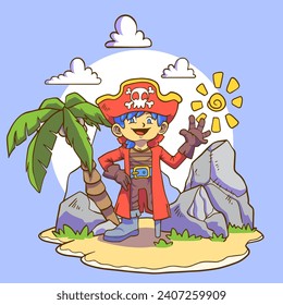  cute pirate vector illustration, pirate cartoon 