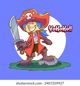  cute pirate vector illustration, pirate cartoon 