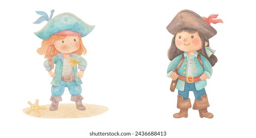 cute pirate watercolour vector illustration