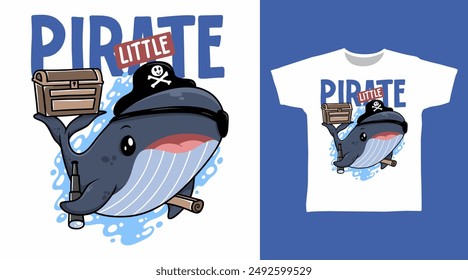 Cute Pirate Whale Vector Illustration T shirt Designs