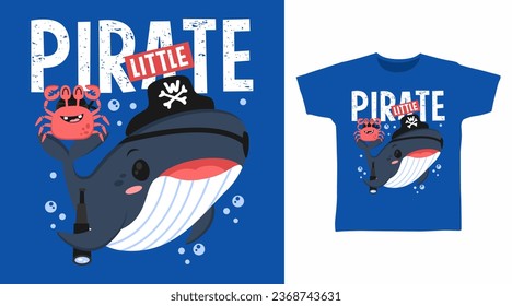 Cute Pirate while tshirt art fashion design.