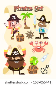 cute pirates cartoon vector set