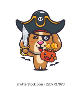 Cute pirates dog in halloween day. Cute halloween cartoon illustration.