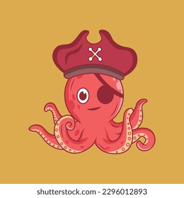 Cortar piratas pulpo Caricatura Pegatina vectorial Ilustración