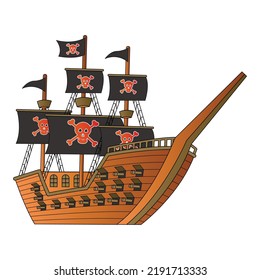 cute of pirates ship on cartoon version,vector illustration