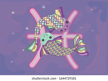 cute pisces horoscope illustration  astrology in pastel colors