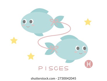 Cute Pisces vector illustration. Two fish tied with a ribbon. Simple design. White background.
