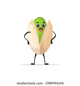 cute pistachio character cartoon mascot nut healthy vegetarian food concept isolated