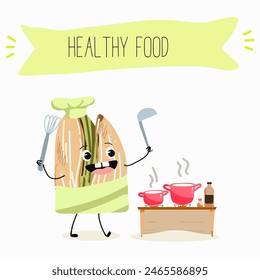 Cute pistachio nut characters, funny nuts, with different activities, outdoor, sports,musical instrument. Organic food, healthy food, illustrations for kids menu.