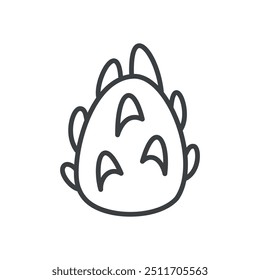 Cute pitahaya icon. Hand drawn monochrome illustration of a dragon fruit isolated on a white background. Vector 10 EPS.