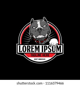 cute pitbull cartoon with smile  emblem vector logo template