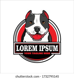 cute Pitbull dog cartoon character vector logo badge template