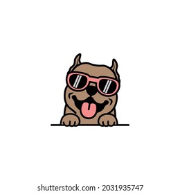 Cute Pitbull Dog With Sunglasses Cartoon, Vector Illustration