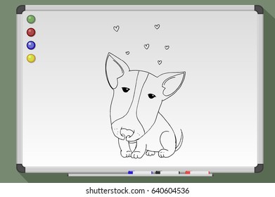 Cute pit-bull. Hand drawn vector stock illustration. Black and white whiteboard drawing