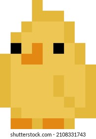 Cute pixel 8 bit chick - vector, isolated