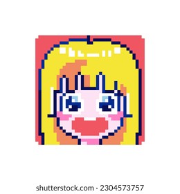 Cute Pixel Art Amazed Emote Icons. Expressive 8bit Blonde Girl Emoji Experiencing Surprised and Shocked Emotions - Perfect for Decorative Digital Art, Game Streaming, Stickers, Video Game Element.
