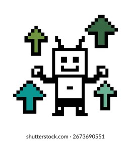 Cute pixel art cartoon robot or AI learn or learning skill with for education calculate bot vector character technology 8bit.