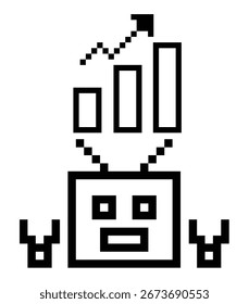 Nette Pixel Kunst Cartoon Roboter oder KI lernen oder lernen Geschicklichkeit mit für Bildung berechnen Bot Vektor Charakter Technologie 8bit.