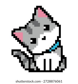 Cute pixel art cat character in retro style. Perfect for games, stickers, fabric patterns, embroidery charts, or digital illustrations with a charming 8-bit look.