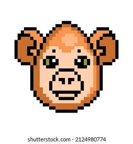 Cute Pixel art Easter egg decorated as a monkey, 8 bit icon isolated on white background. Ovoid shape animal head avatar. Old school vintage retro 80s, 90s 2d video game, slot machine graphics.