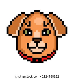 Cute Pixel art Easter egg decorated as a dog or a puppy, 8 bit icon isolated on white background. Ovoid shape animal head avatar. Old school vintage retro 80s, 90s 2d video game, slot machine graphics