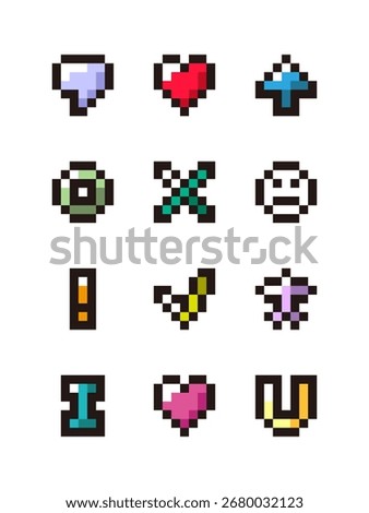 Cute Pixel Art Game Items and Symbols Icons Set