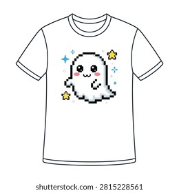 Cute pixel art ghost t shirt design with t shirt clothing halloween character