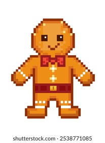  cute  pixel art  gingerbread man ,isolated on white 