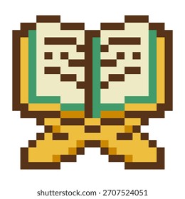 Cute pixel art libro abierto con cinta