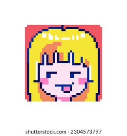 El Arte De Pixel Aburrido De Iconos De Tonga Emote. Expresiva emoción divertida de la chica rubia de 8 bits Emoji - Perfecto para el arte digital decorativo, streaming de juegos, pegatinas, elemento de videojuegos.