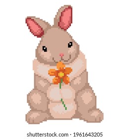 Cute Pixel Bunny with a Flower