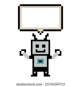 Cute pixel cartoon 8 bit character robot or AI pixel 8 bit chat box can chat learn AI technology robot for education calculate chat bot decoration 8bit vector.