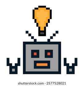 Cute pixel cartoon 8 bit character robot or AI pixel 8 bit generative tool learn AI technology robot for education calculate chat bot decoration 8bit vector.