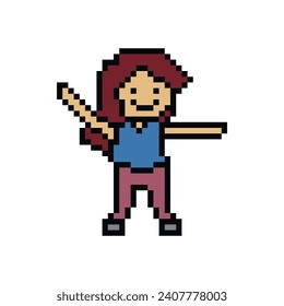 Caricatura de píxeles lindo Caricatura de 8 bits mujer ejercita entrenamiento solo vector estilo de vida para la decoración estilo de vida 8 bits ejercicio de baile femenino gimnasia fitness calentador vector.