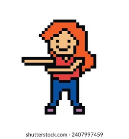 Caricatura de píxeles lindo Caricatura de 8 bits mujer ejercita entrenamiento solo vector estilo de vida para la decoración estilo de vida 8 bits ejercicio de baile femenino gimnasia fitness calentador vector.