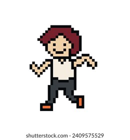 Cute pixel cartoon 8bit character man run or running lifestyle ventor for decoration life style 8 bit male jog marathon exercise vector.