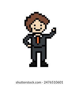 Lindo pixel caricatura 8 bits personaje hombre de negocios hombre de negocios Vector de juego inteligente para el negocio de la decoración 8 bits carrera masculina Vector de juego de personaje inteligente.