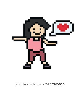 Cute pixel caricatura 8 bit personaje mujer ejercicios de entrenamiento baile estilo de vida decoración de Vector estilo de vida 8 bit chica baile con la música juego fitness Vector aislado.