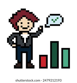 Cute pixel cartoon 8bit character business man businessman smart game vector for decoration business 8 bit male career smart character game vector.