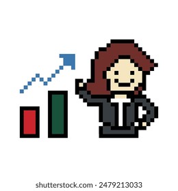 Cute pixel caricatura 8bit personaje mujer de negocios mujer de negocios inteligente vida laboral juego de oficina para el negocio de decoración 8 bit carrera femenina inteligente juego de personaje Vector.